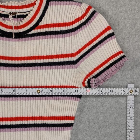 Free People Rib Knit Bodycon Dress XS White Red Black Purple Short Sleeve Fitted - Picture 5 of 15